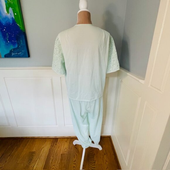 Vintage Vanity Fair Tricot Nylon 1960's Lace Lounge Set Pajamas Seafoam Medium - Picture 7 of 10